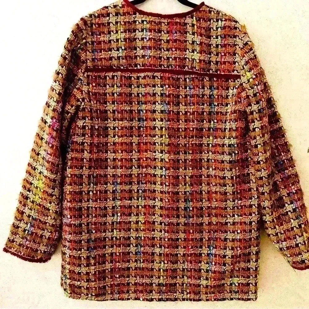 ANTHROPOLOGIE L NWT  MULTICOLORED FRINGE ARTSY LINED BOHO EARTHY‎ AUTUMM JACKET - Picture 10 of 11